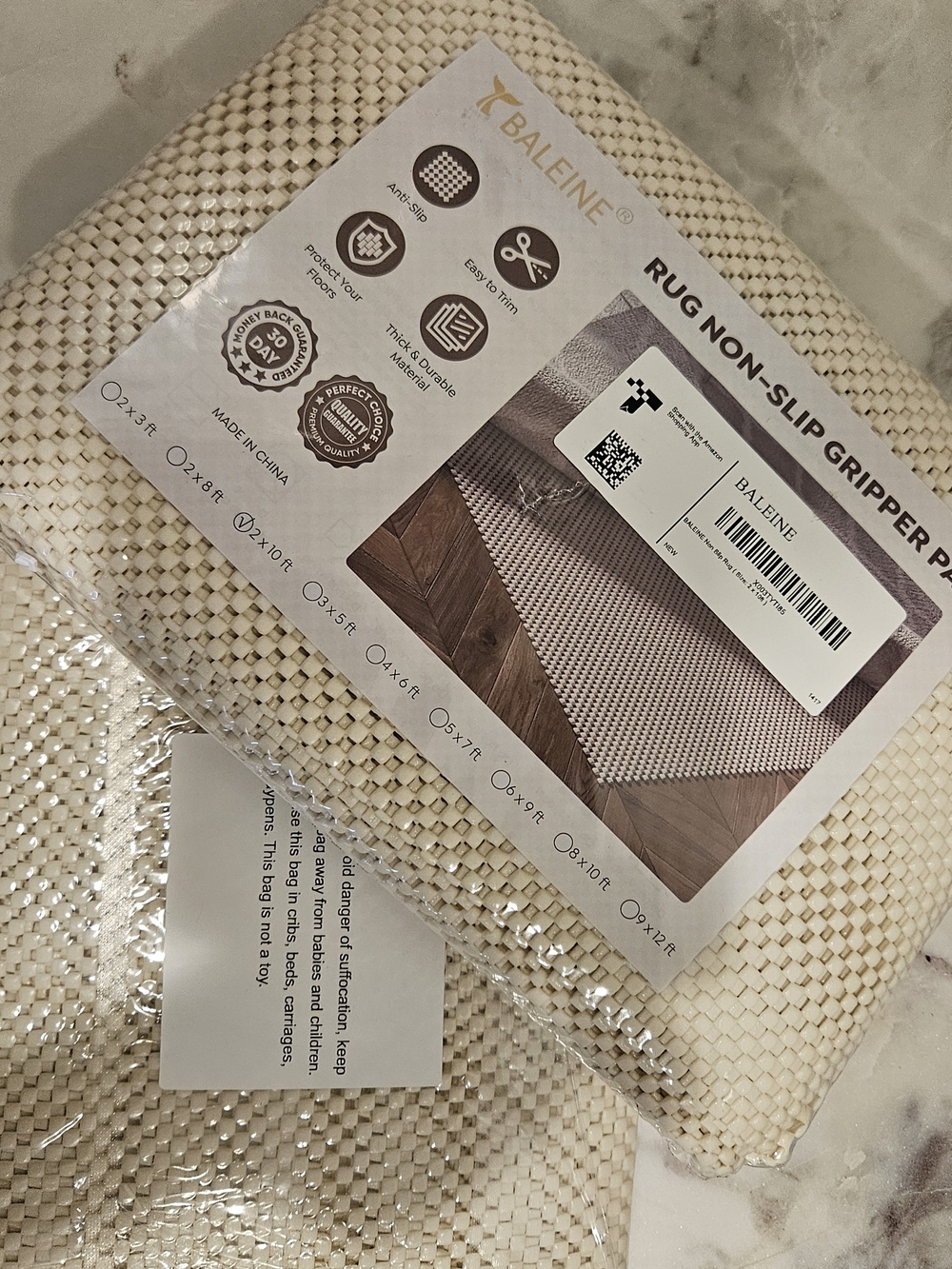 Baleine Rug Non-Slip Gripper Pad in Cream 2 Size: 2x10